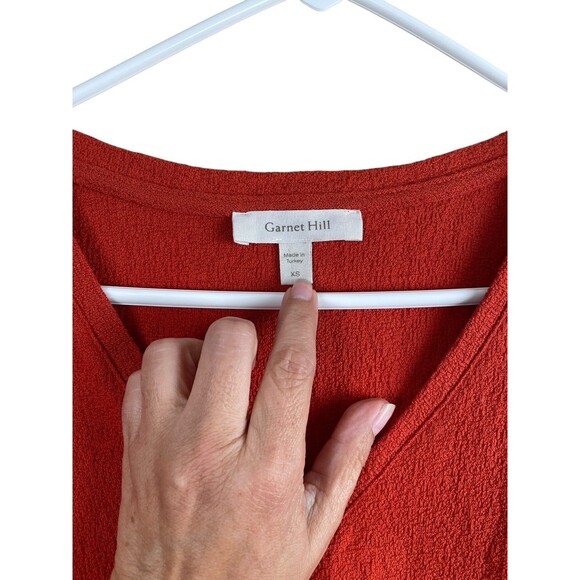 Garnet Hill Pebble Stitch Knit Top Tomato Red Womens Sz XS Cotton Bishop Sleeves - Picture 5 of 8